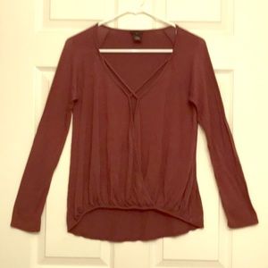 Wet Seal Brown Long Sleeve W/ Criss Cross Front